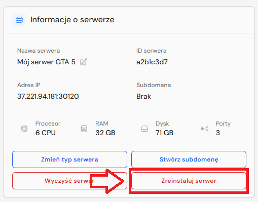 Reinstall serwera